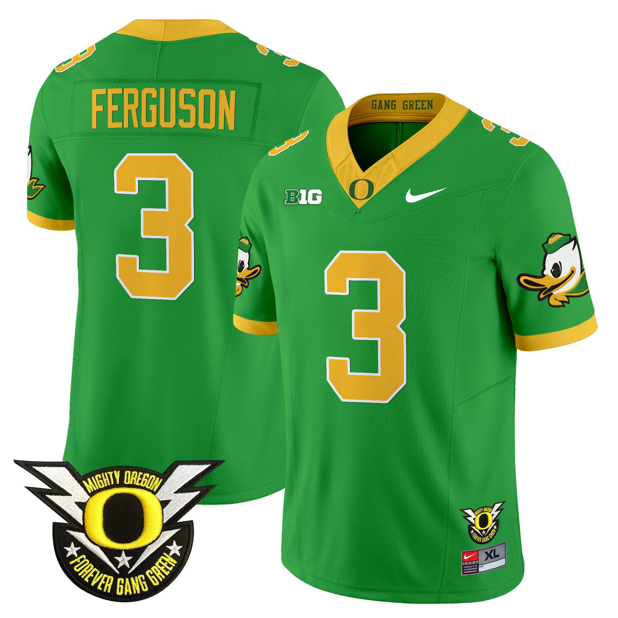 Men Oregon Ducks #3 Ferguson Green 2024 Nike Forever Gang Green & BIG Patch Vapor Limited NCAA Jersey